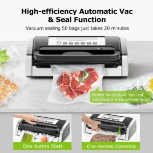 Bonsenkitchen Vacuum Sealer Machine, Globefish Technology for Perfect Vacuum Sealing, Powerful Low-Noise Food Vacuum Sealer with Easy Handle Design, Built-in Cutter and Bag Storage, 2 Bag Rolls