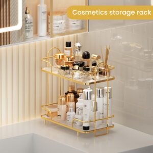 MYXLINK 2 Tier Bathroom Counter Organizer, Luxury Bathroom Organizer Countertop Cosmetic Display Trays for Skincare, Perfume Storage (Gold)