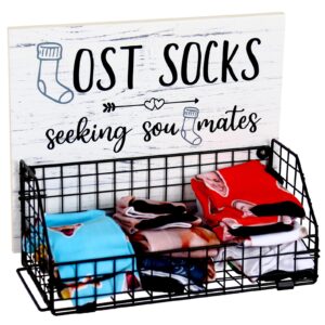 bnesi lost socks,laundry room organization, farmhouse laundry room decor and accessories of tidying socks,rustic wooden laundry sign wall decor (style1 black)