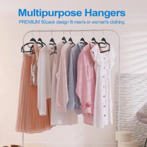 UNEED Hangers 50 Pack - Space Saving Plastic Clothes Hangers with 360°Rotating Hook-Heavy Duty Hangers for Suits and Pants(Balck Hanger)