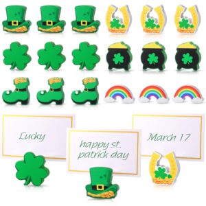 kigley 18 pcs st. patrick wooden place card holder and 25 pcs gold foil white card shamrock wooden table sign picture number sign stands holder for spring wedding party events