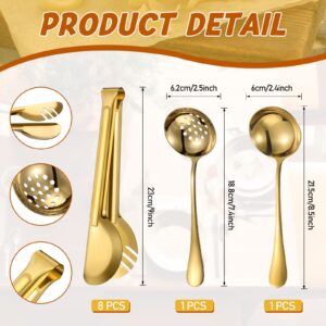 Tanlade 19 Pcs Stainless Steel Serving Utensils Set Flatware Include Spoons Forks Slotted Spoons Soup Ladle Skimmers Pie Server Serving Tongs for Home Buffet Party Breakfast Dinner(Gold)