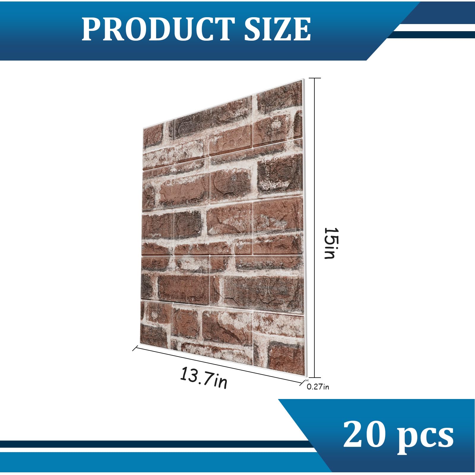 20PCS 3D Wall Panels Peel and Stick Faux Brick Wall Panels Self-Adhesive 3D Brick Wallpaper Foam Stone Wall Panel for Bedroom, Kitchen, Home Decor