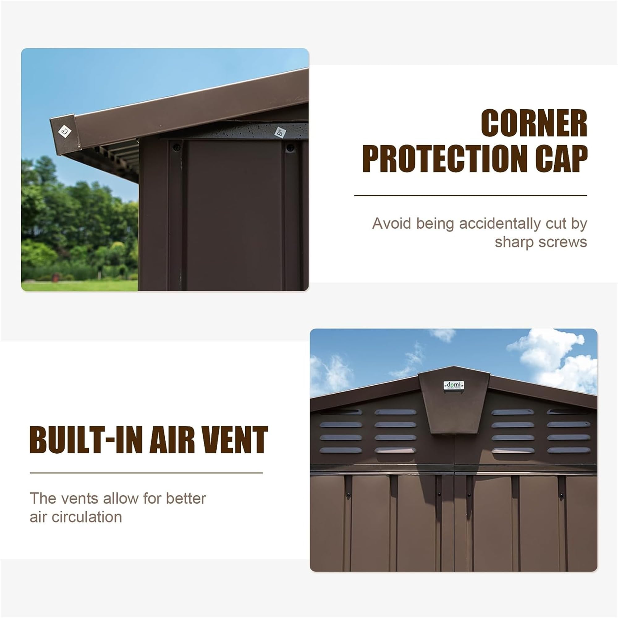 HiKingKing 10x8 Ft Metal Outdoor Tool House, Large Steel Utility Backyard Storage Sheds with Double Lockable Doors & Air Vents, Waterproof for Garden, Patio Lawn, Brown