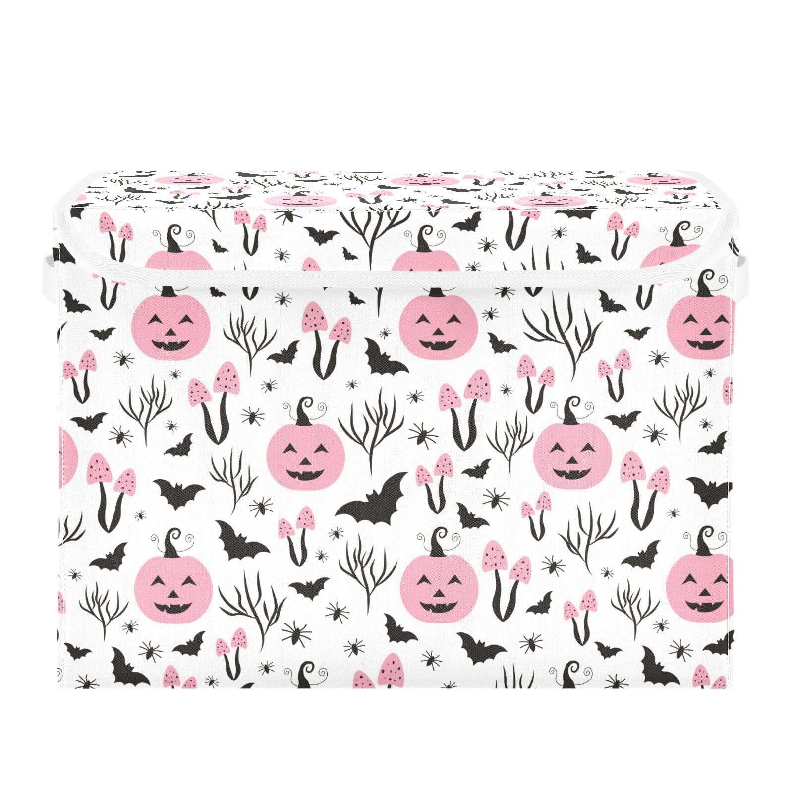 JUNZAN Pink Pumpkin Halloween Storage Bin With Lid Stackable Organization Bins Large Fabric Storage for Home Studyroom Dormroom Storage