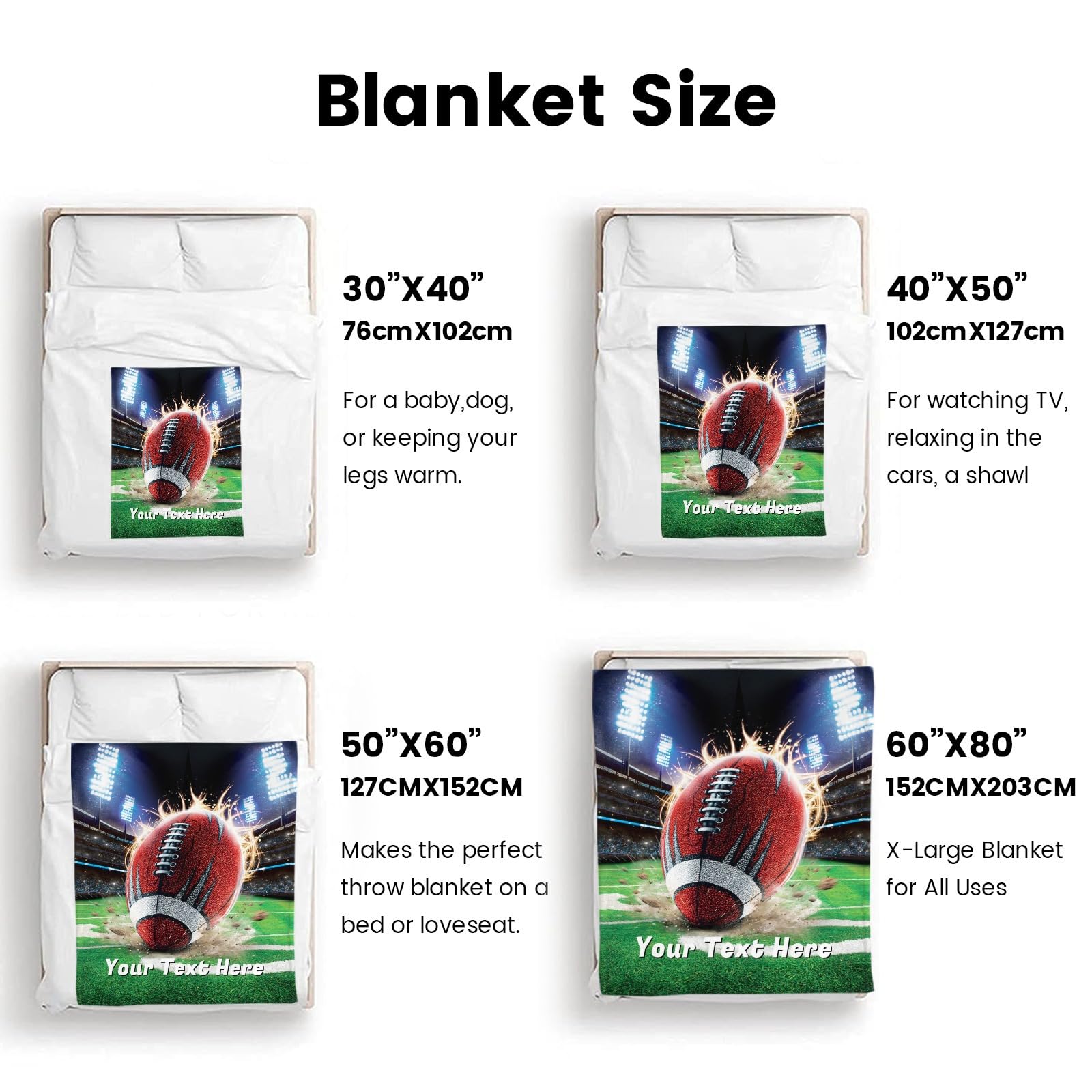 Personalized Football Blanket, Ultra Soft Micro Flannel Blanket for Bed Couch Living Room(Teens), 50 x 60 Inches