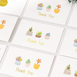 Crisky Printable Succulent Thank You Cards with Envelopes (50 Pack) & Stickers Greeting Notes Bulk, greenery plants for Birthday, Baby Shower,Bridal Shower, Wedding, Graduation