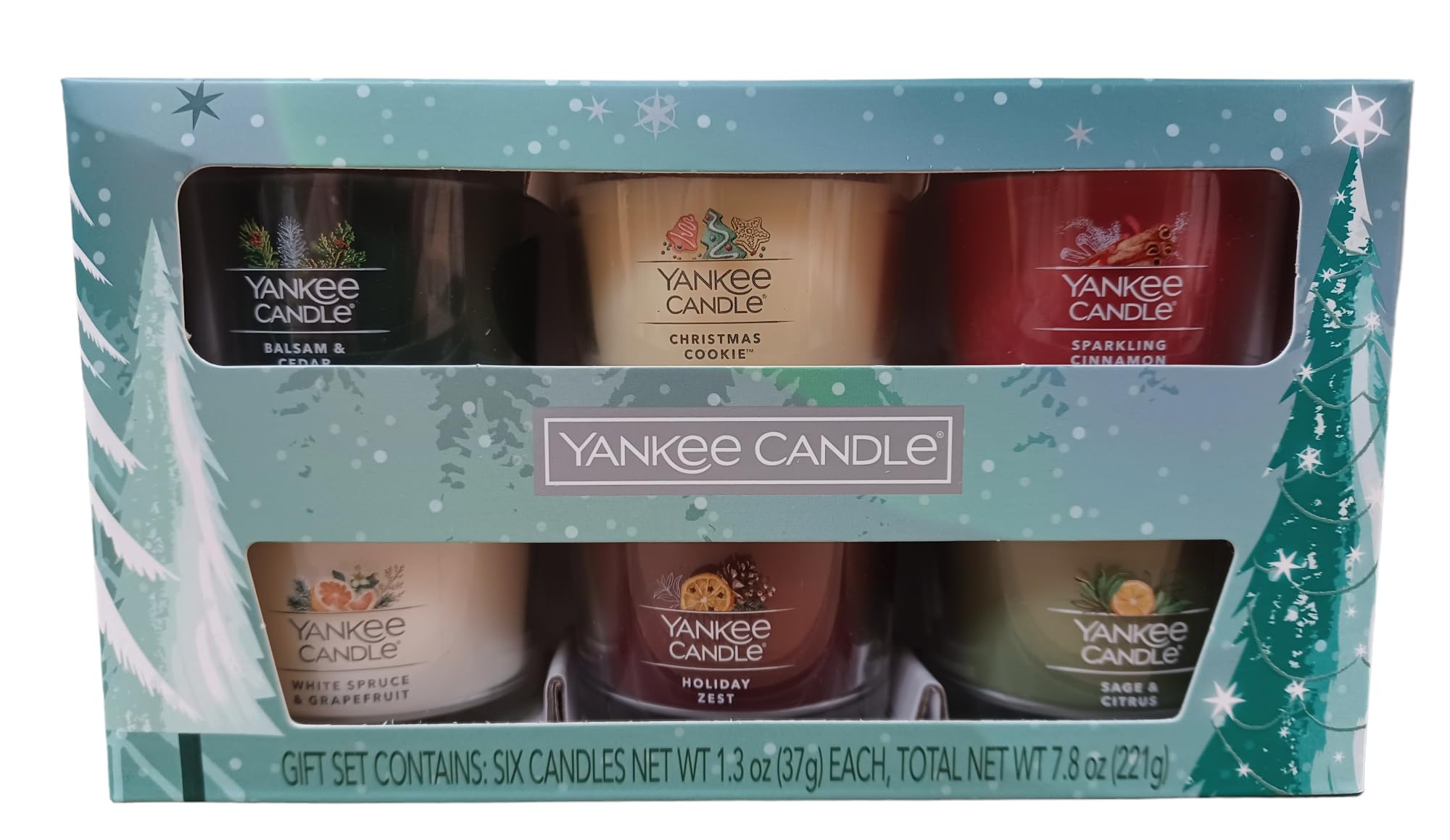 Yankee Candle Holiday 6 Pack 1.3oz Candle Set, Balsam Cedar, Christmas Cookie, Sparkling Cinnamon, White Spruce and Grapefruit, Holiday Zest, Sage and Citrus