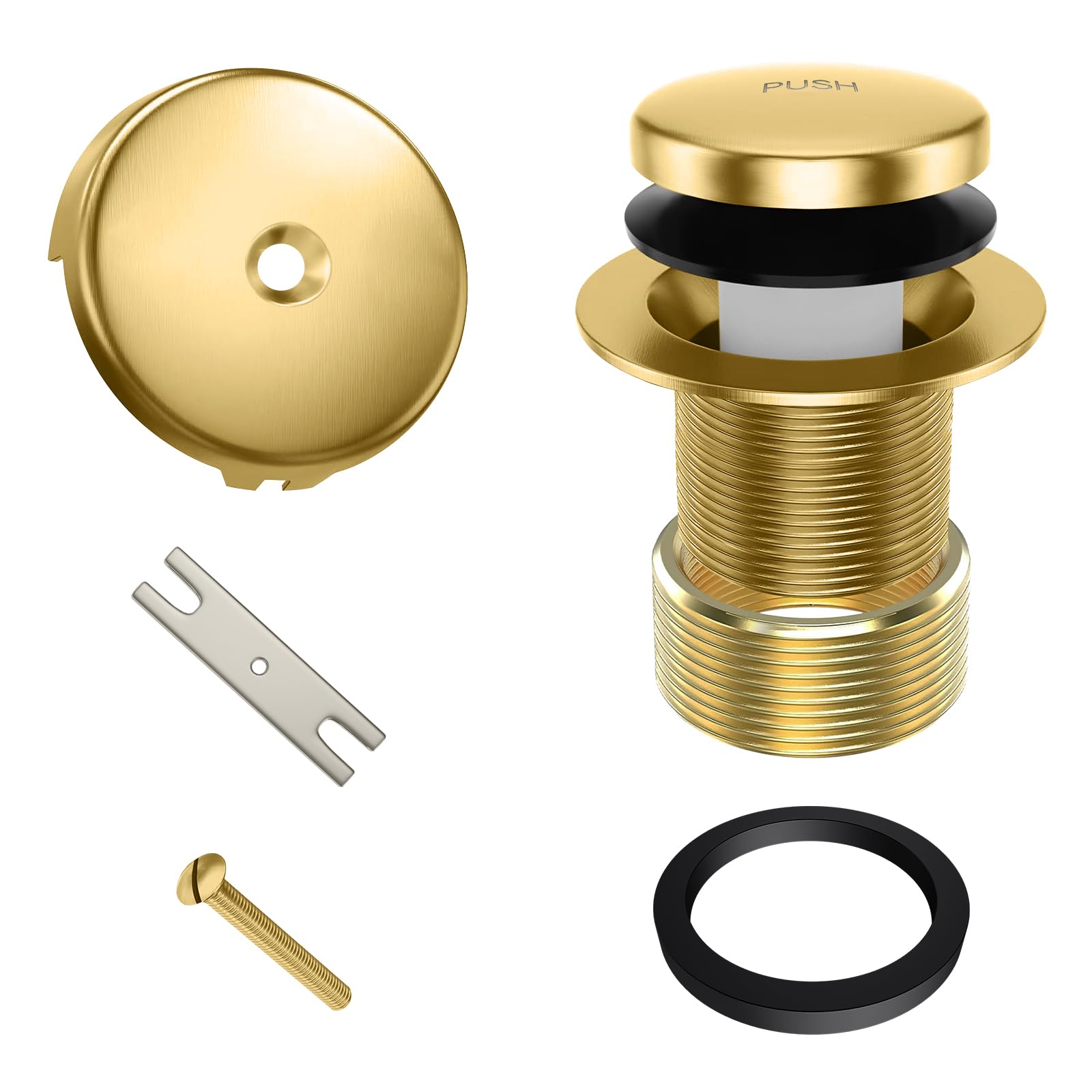 Bathtub Drain Tip Toe Tub Conversion Kit Assembly, Replacement Tub Drain Kit with One-Hole Overflow Faceplate and Universal Fine/Coarse Thread and Adapter(Brushed Gold)