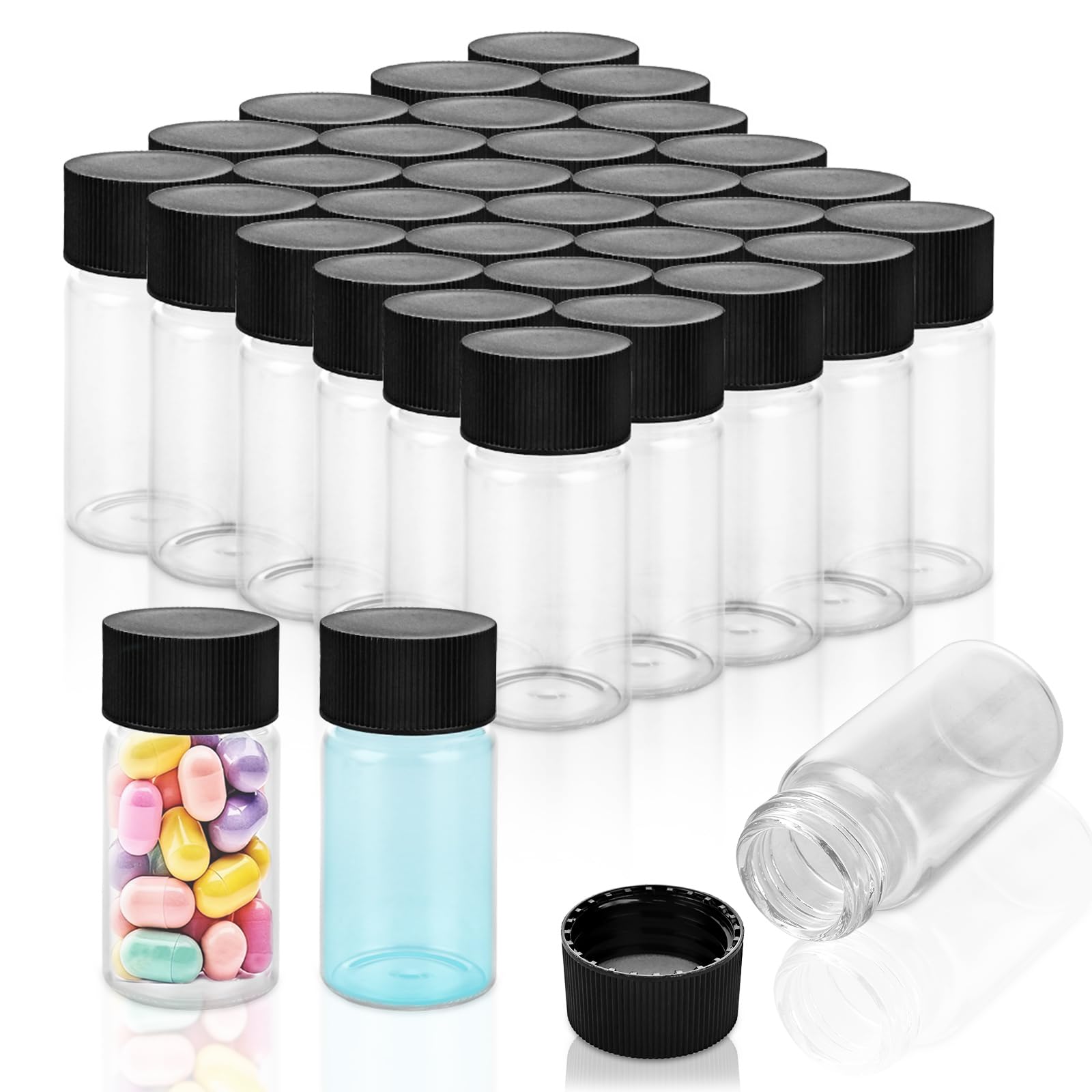 CertBuy 100 PACK Clear Glass Sample Vials with Screw Cap Travel Small Glass Vials for Essential Oil 20 ml Liquid Sampling Glass Bottles Screwcap Sterile Vial for Chemistry Lab Chemicals