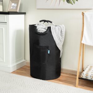 laundry basket, waterproof laundry hamper, collapsible laundry bag, dirty clothes hamper with foam protected aluminum handles for college dorm, family (90l, black)