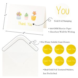 Crisky Printable Succulent Thank You Cards with Envelopes (50 Pack) & Stickers Greeting Notes Bulk, greenery plants for Birthday, Baby Shower,Bridal Shower, Wedding, Graduation