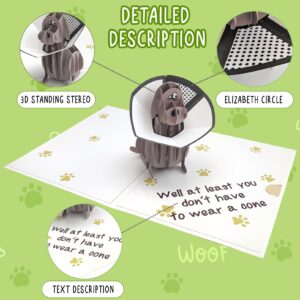 mmuue Funny Pop Up Get Well Soon Card, Humorous 3D Speedy Surgery Recovery Card for Friends Patient, Lovely Sympathy Cards for Men Women, At Least You Don't Have to Wear A Cone, Pug Cone Card