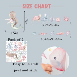 MUWEOL Under The Sea Mermaid Wall Decals - Ocean Fish Turtle Wall Stickers Bathroom Girls Bedroom Baby Nursery Wall Decoration,Sea Animals Wall Stickers