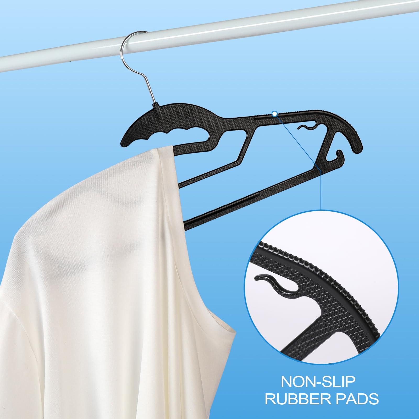 UNEED Hangers 50 Pack - Space Saving Plastic Clothes Hangers with 360°Rotating Hook-Heavy Duty Hangers for Suits and Pants(Balck Hanger)