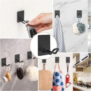 Linone 4 Pcs Self Adhesive Hooks, Stainless Steel Towel Hook, Sticky Towel Hangers for Kitchen Bathroom, Bathroom Wall Door Hooks for Hanging Towel Robe Hat Coat (Black)