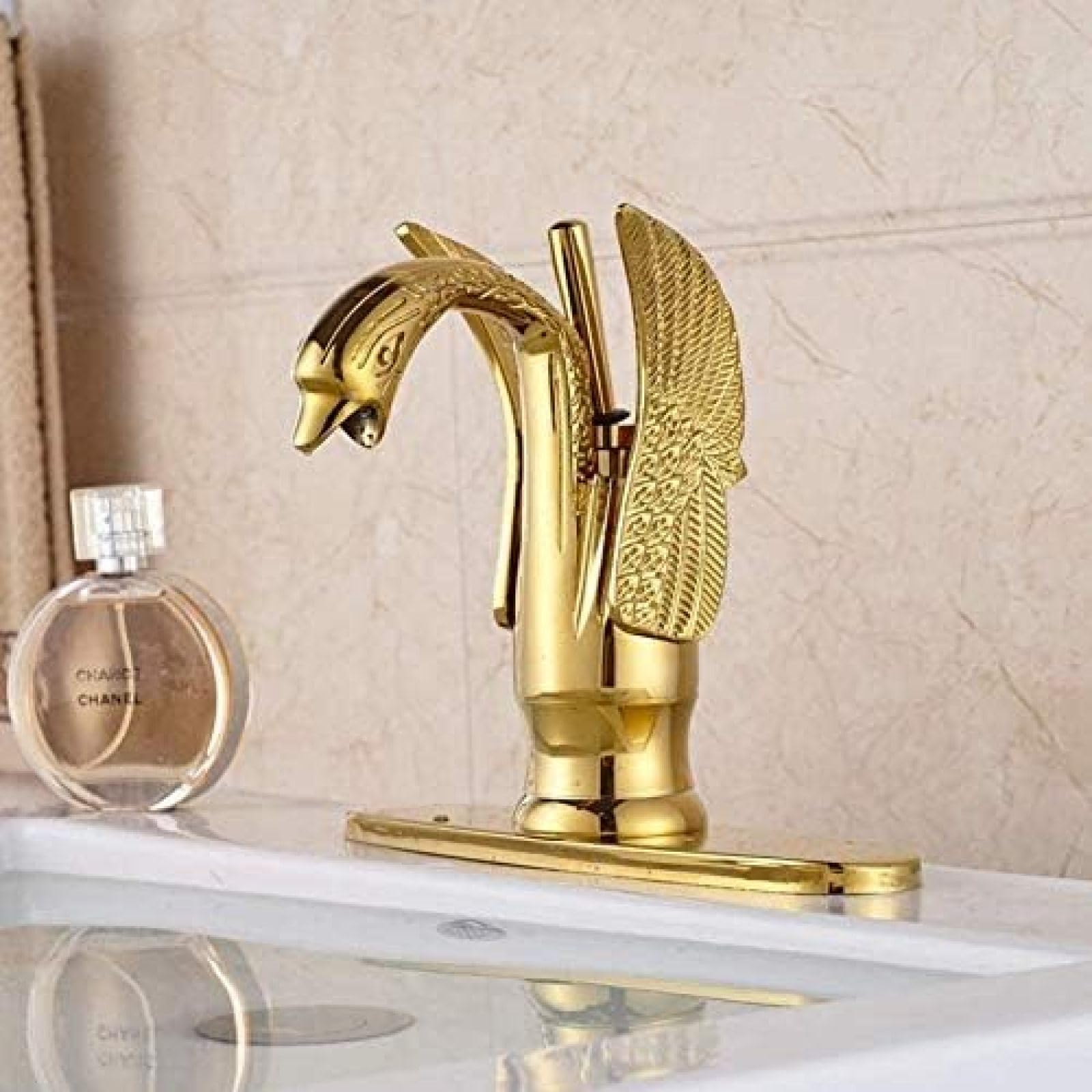 Kitchen Taps Kitchen Tap Faucet Golden Deck Mount Brass Toilet Sink Mixer Taps Bath Vessel Sink Faucet Swan Shape + Hole Cover Plate