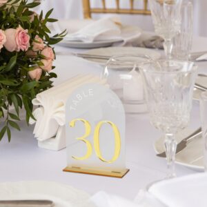 FIQSTER Frosted Arch Gold Table Numbers for Wedding Reception - Table numbers 1-30 - 5x7" Frosted Arch Acrylic Table Signs with Gold Mirror Numbers for Banquet, Party, Event, Anniversary (Table Numbers 1-30)