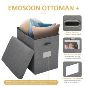 Emosoon Tall Ottoman with Storage Collapsible Fabric Small Slim Folding Ottoman Furniture with Handles Lid Ottoman for Room Footrest Foot Stool Linen Grey 16.5x16.5x11.8in