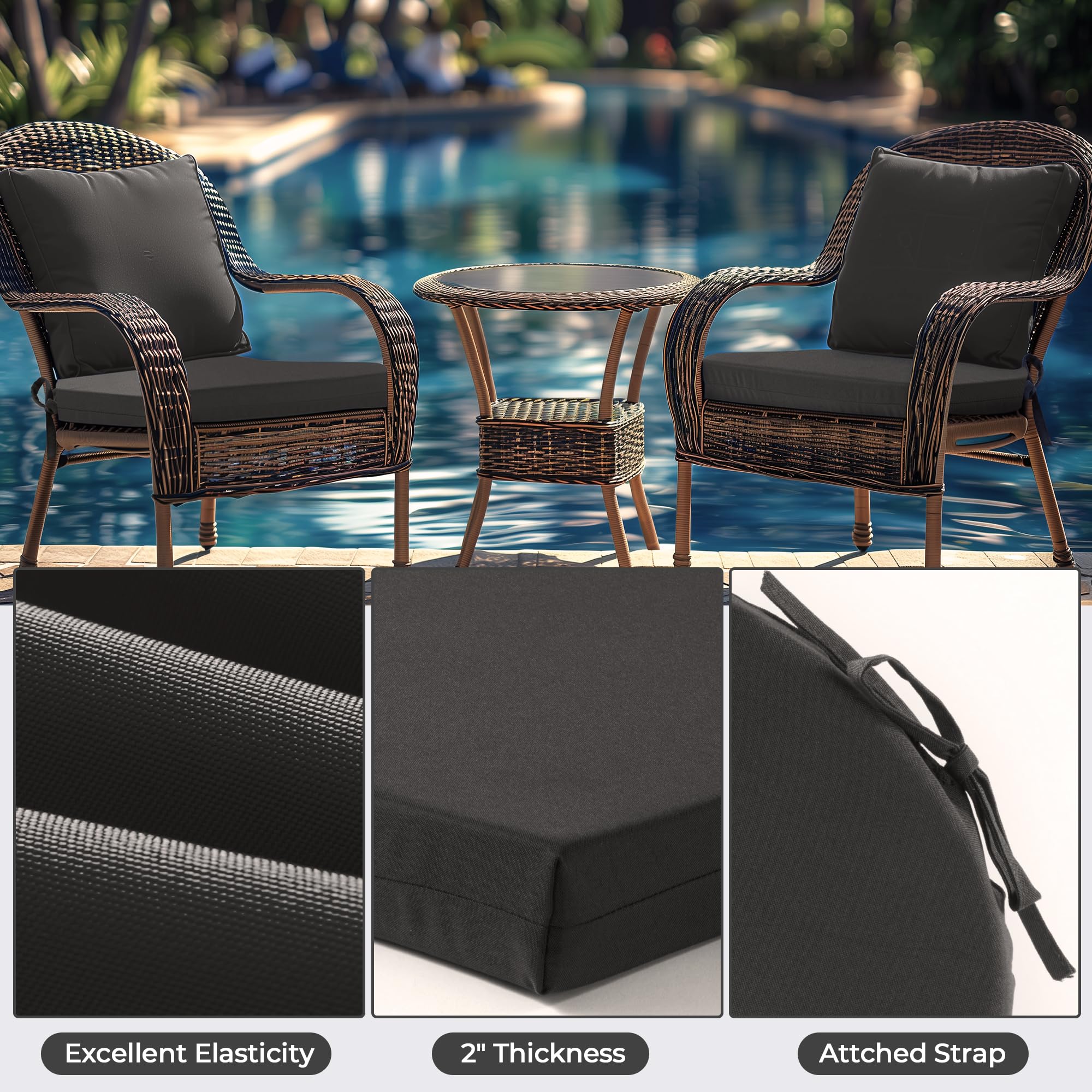 Bafode Patio Chair Cushions Set of 4, 17" x 16" x 2" Waterproof Outdoor Chair Cushions for Furniture, Seat Cushion with Ties, for Patio, Yard, Garden Dining Chair