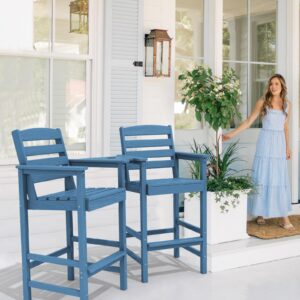 SERWALL Tall Adirondack Chairs Set of 2 with Connecting Table, Blue