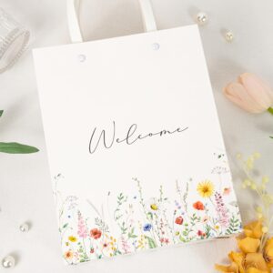 Crisky Wildflower Welcome Bags for Wedding Hotel Guests, Candy Buffet Bags, Wedding Gift Bridal Baby Shower Favor Bags, 10"x8"x4", 25 pcs