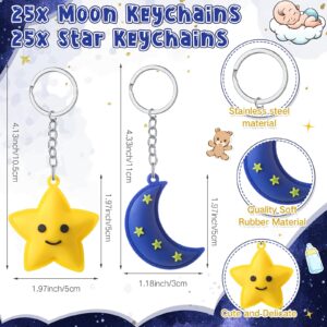 Remuuly 50 Sets Over the Moon Party Gifts Baby Shower Favor for Guests 25 Moon Keychain 25 Star Keychain 50 Thank You Cards 50 Thank You Pens and Organza Bags Baby Shower for Guests Gender Reveal