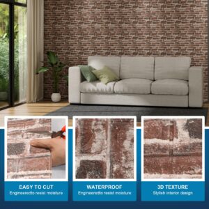 20PCS 3D Wall Panels Peel and Stick Faux Brick Wall Panels Self-Adhesive 3D Brick Wallpaper Foam Stone Wall Panel for Bedroom, Kitchen, Home Decor