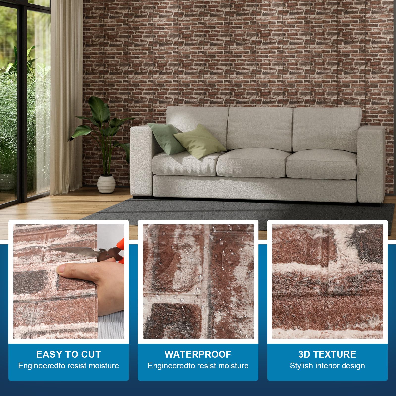 20PCS 3D Wall Panels Peel and Stick Faux Brick Wall Panels Self-Adhesive 3D Brick Wallpaper Foam Stone Wall Panel for Bedroom, Kitchen, Home Decor