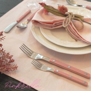 PINKRELLA 6-Piece Stainless Steel Flatware Silverware Cutlery Set - Color Handle with Rivet/Retro Style - Includes Dinner Knife; Dinner Fork; Salad Fork; Soup Spoon; Teaspoon; Spreader (PINK)