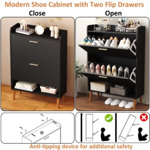 HOMEFORT Shoe Cabinet for Entryway, Shoe Storage Cabinet with 2 Flip Drawers, 30" Narrow Shoe Organizer Cabinet for Front Door Entrance, Modern Slim Hidden Shoe Rack Cabinet in Balck