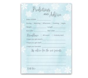 snowflakes prediction and advice cards - pack of 25 - winter wonderland blue boy baby shower game, wishes for mommy & daddy message baby it’s cold outside activity keepsake frost holiday g781-pdav