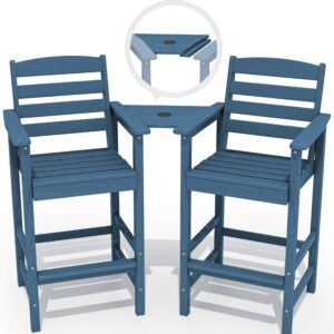 SERWALL Tall Adirondack Chairs Set of 2 with Connecting Table, Blue