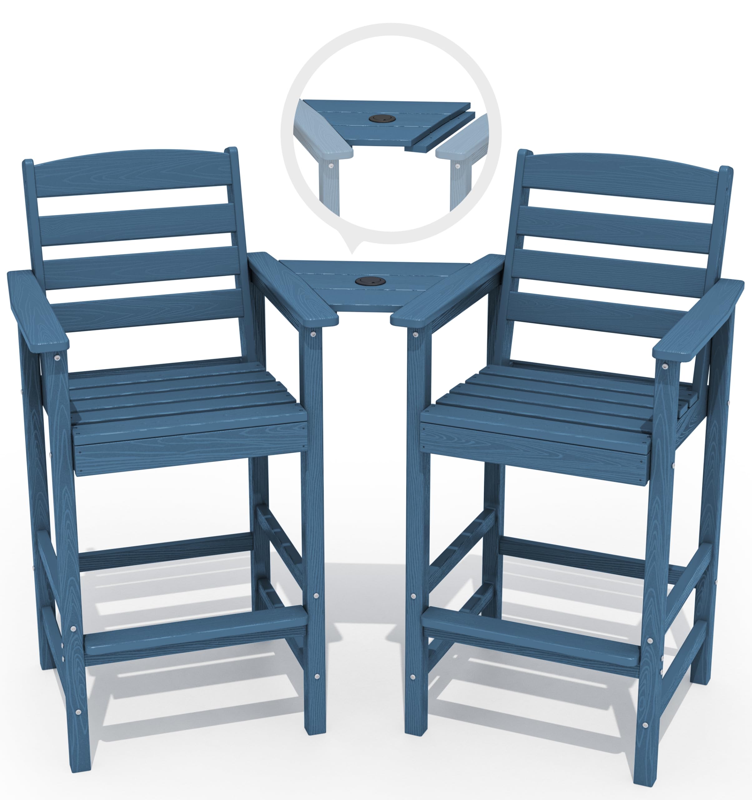 SERWALL Tall Adirondack Chairs Set of 2 with Connecting Table, Blue