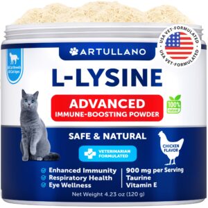 lysine for cats - l-lysine powder for cats - immune support for cats sneezing and runny nose, cat cold, eye function, respiratory health - allergy relief - lysine supplement for cats