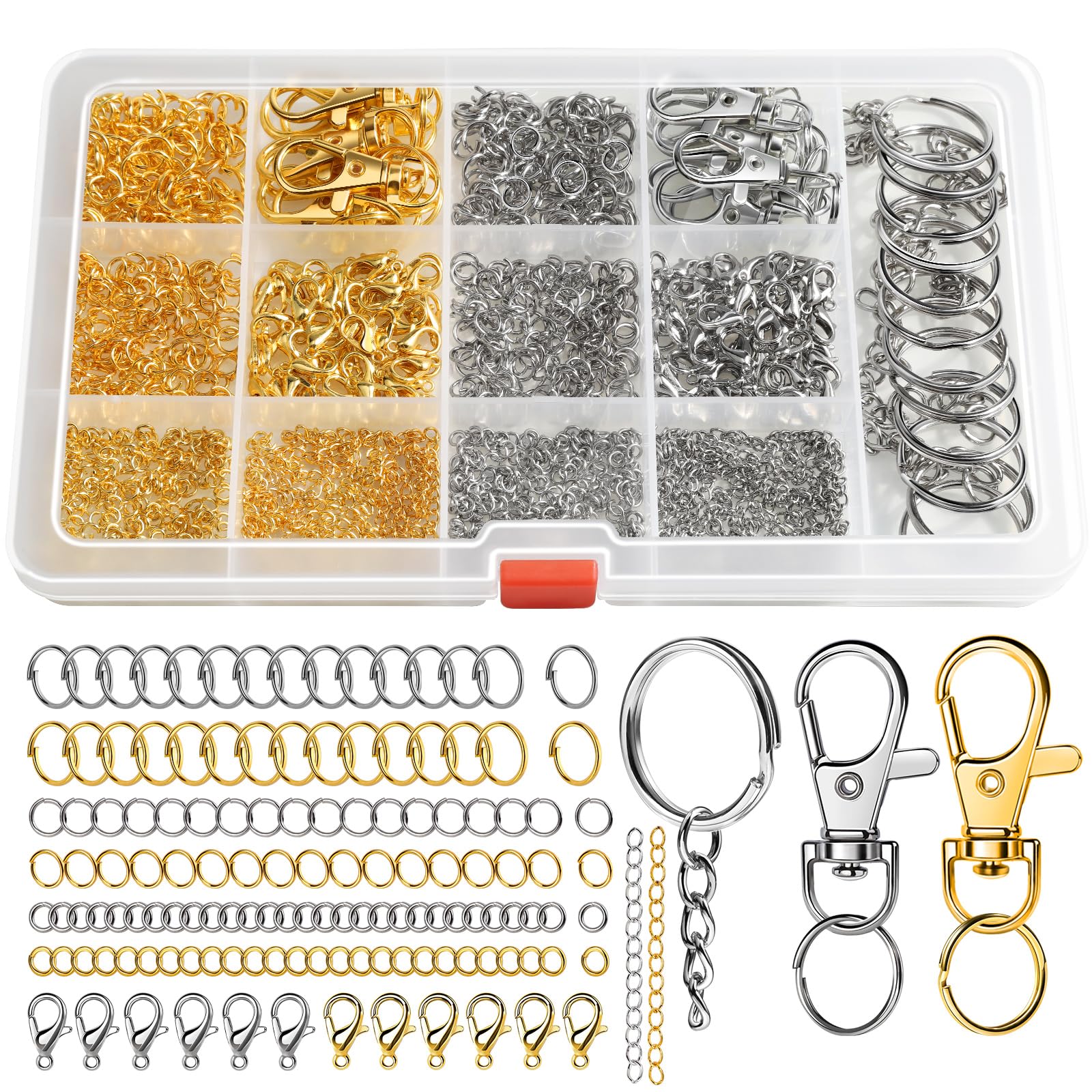 LEOBRO Jump Rings, 968pcs Jewelry Making Supplies, Jump Rings for Jewelry Making, Gold Silver Jump Rings for Charm, Lobster Claw Clasps for Necklace Bracelet Jewelry, Key Chain Rings for Keychain