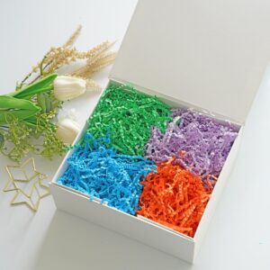 Bobobag - 4oz Crinkle Cut Paper Shred Filler Recyclable Gift Wrap Confetti Raffia Grass Shred Paper for Easter Baskets Filler Creative Eggs Decor (Orange)