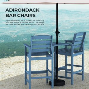 SERWALL Tall Adirondack Chairs Set of 2 with Connecting Table, Blue