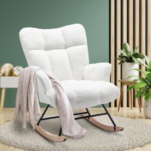 saetsfeg nursery rocking chair teddy, upholstered glider rocker with high backrest, comfortable stylish accent armchair with padded seat for living rooms, bedrooms, offices, white