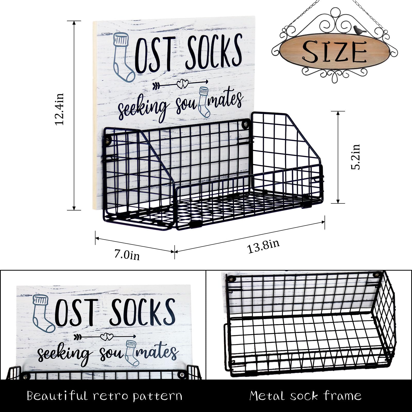 Bnesi Lost Socks,Laundry Room Organization, Farmhouse Laundry Room Decor And Accessories Of Tidying Socks,Rustic Wooden Laundry Sign Wall Decor (style1 black)