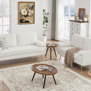 HIFIT 70" White Loveseat Sofa Couch, Mid Century Modern Fluffy Couch with Deep Love Seat & 2 Pillow, Comfy 3-Seater Home Sofa Living Room Small Couches for Small Space,Bedroom,Office, Solid Wood Frame