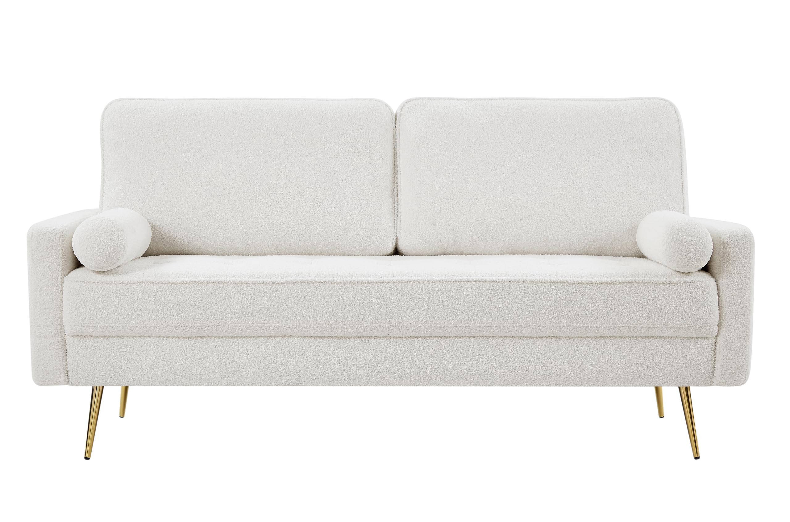 HIFIT 70" White Loveseat Sofa Couch, Mid Century Modern Fluffy Couch with Deep Love Seat & 2 Pillow, Comfy 3-Seater Home Sofa Living Room Small Couches for Small Space,Bedroom,Office, Solid Wood Frame