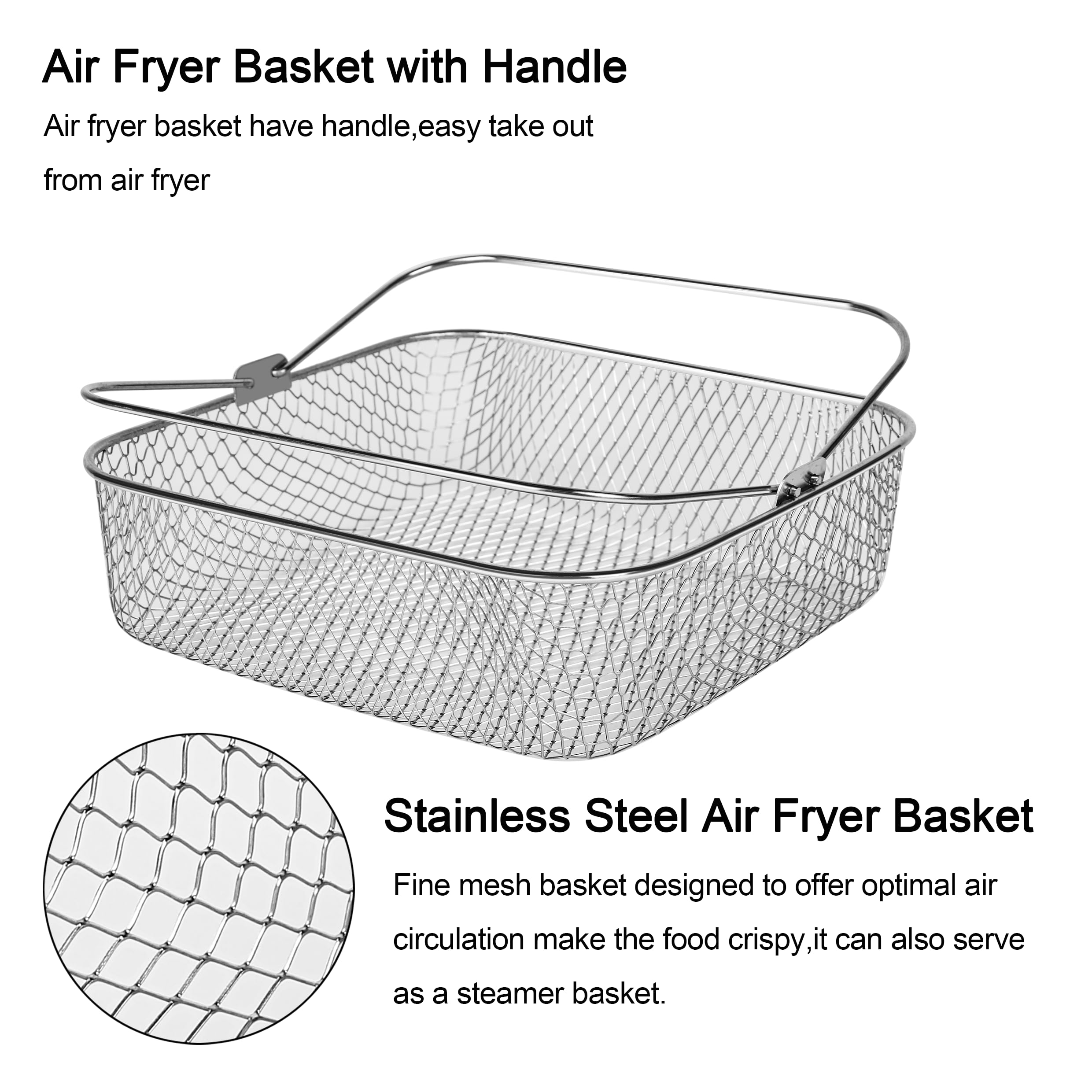 Air fryer Basket 8.19inch Square Air Fryer Basket Compatible for Instant Vortex Air Fryer,Air Fryer Accessories Compatible for COSORI,Mesh Basket for Air Fryer