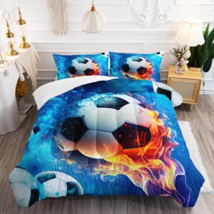 ailonen soccer bedding set soccer ball print comforter set, full size ice and flame sport boys soccer comforter set,football bed in a bag 3 pieces, 1 quilt and 2 pillowcases