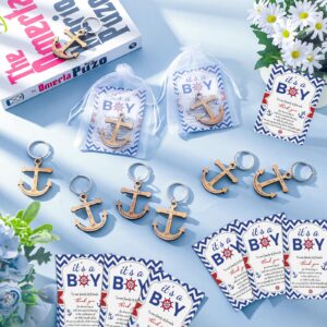 Menkxi 50 Set It's a Boy Anchor Keychain 50 Nautical Baby Shower Thank You Cards and Organza Bags for Baby Shower Nautical Party Gifts Ocean Wedding Favors