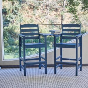 SERWALL Tall Adirondack Chairs Set of 2 with Connecting Table, Blue