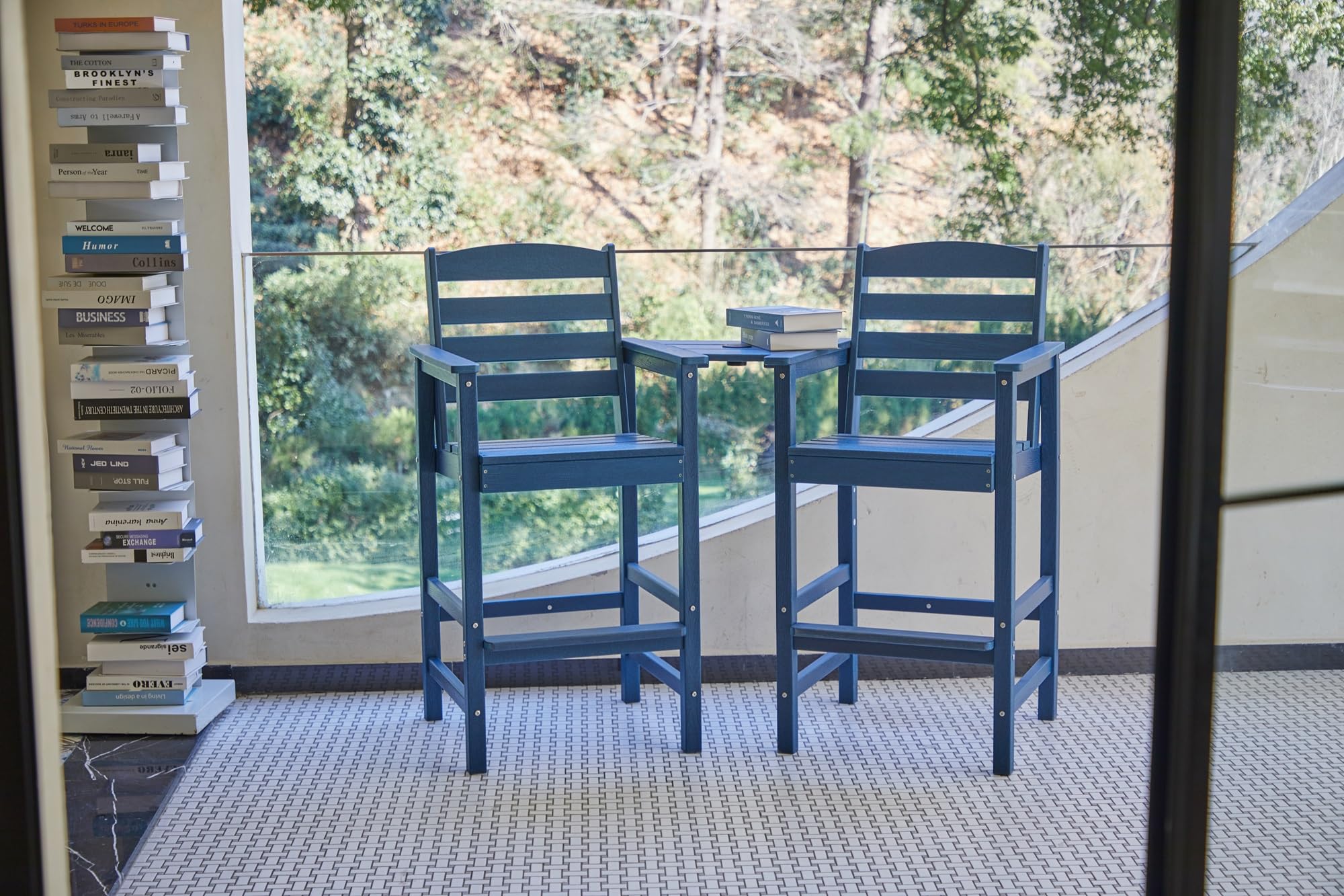 SERWALL Tall Adirondack Chairs Set of 2 with Connecting Table, Blue