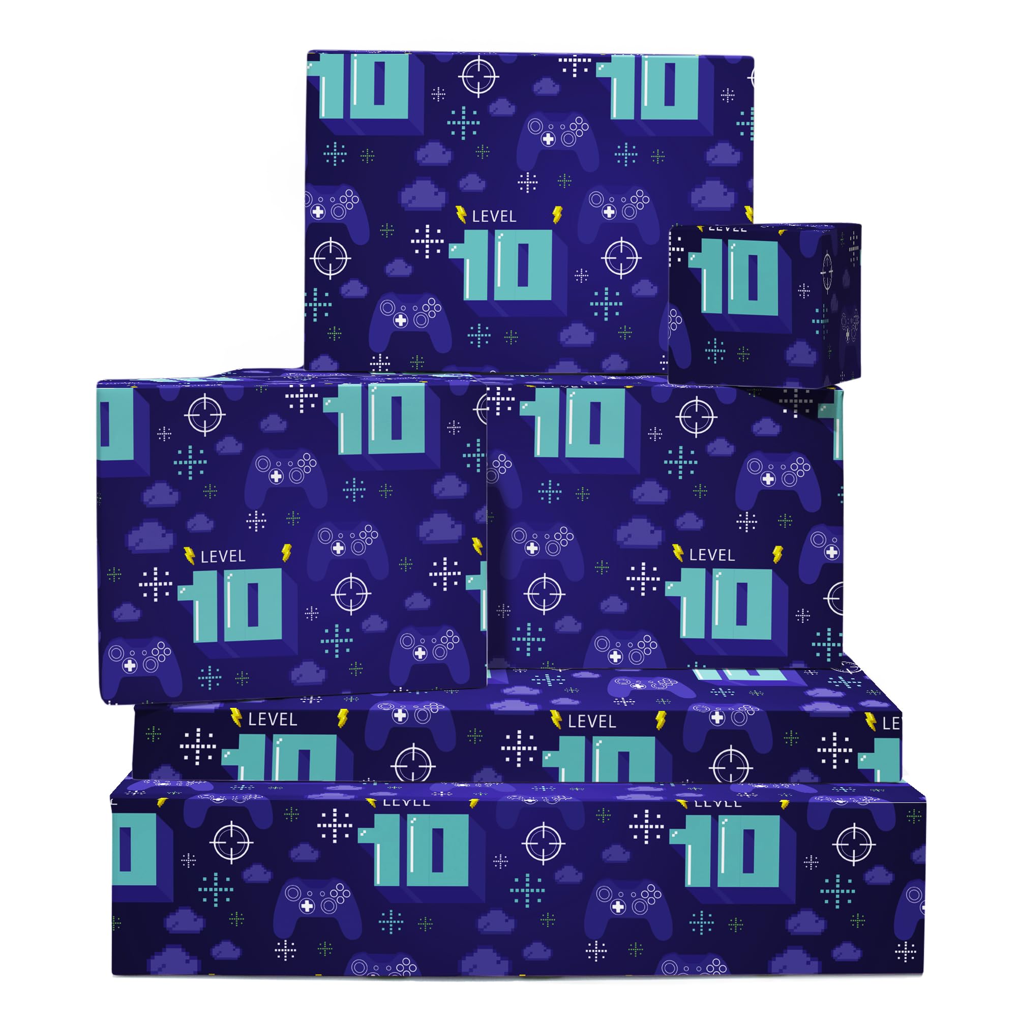 CENTRAL 23 Gaming Wrapping Paper for Boys - 10th Birthday Wrapping Paper - 6 Sheets of Gift Wrap - 10 Year Old - Gamer - Video Game - Recyclable