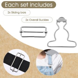 Lusofie 2 Pairs Metal Overall Buckles Suspender Clips Buckle with Rectangle Buckle Adjustable Overall Bib Clips Replacement No-Sew Button for Pants Trousers Jeans Jacket (Silver)