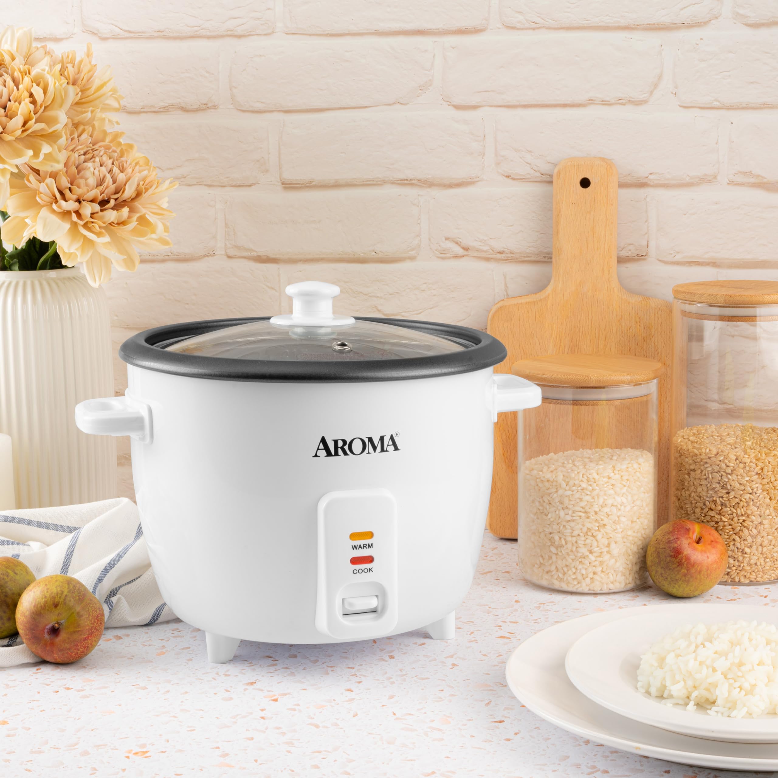 AROMA® Rice Cooker, 8-Cup (Uncooked) / 16-Cup (Cooked), Pot-Style Rice Cooker and Soup Warmer with One-Touch Control, 4 Qt, White, ARC-368NG